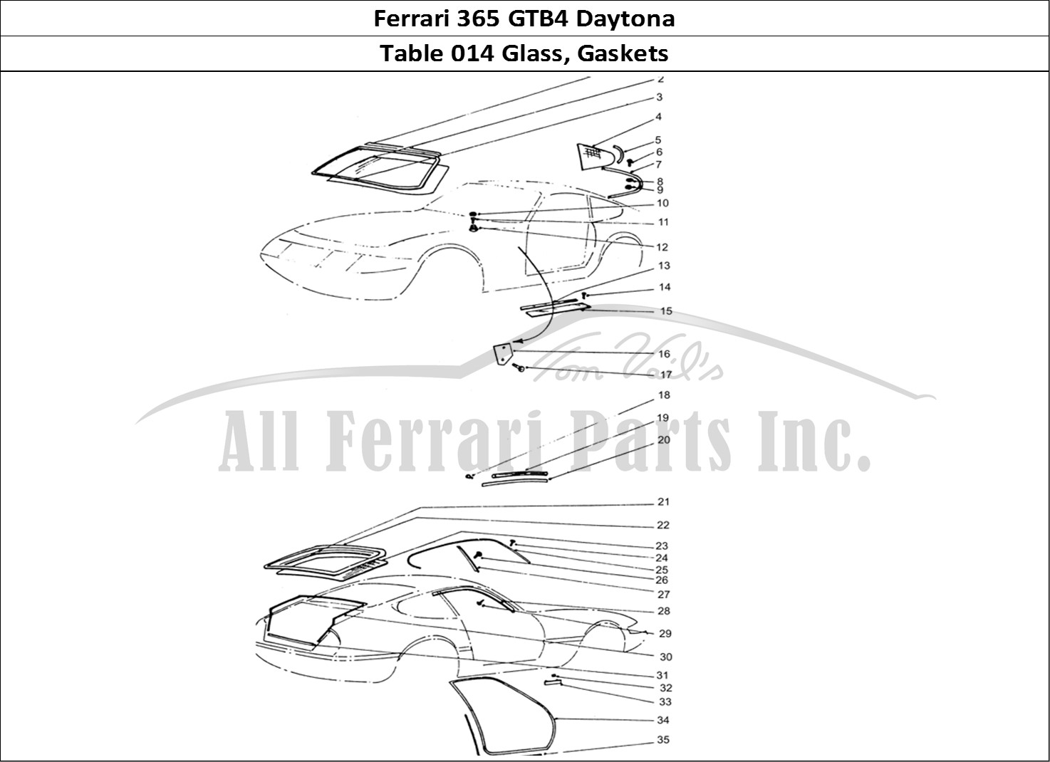 Ferrari Parts Ferrari 365 GTB4 Daytona (Coachwork) Page 014 Glass & Rubber seals