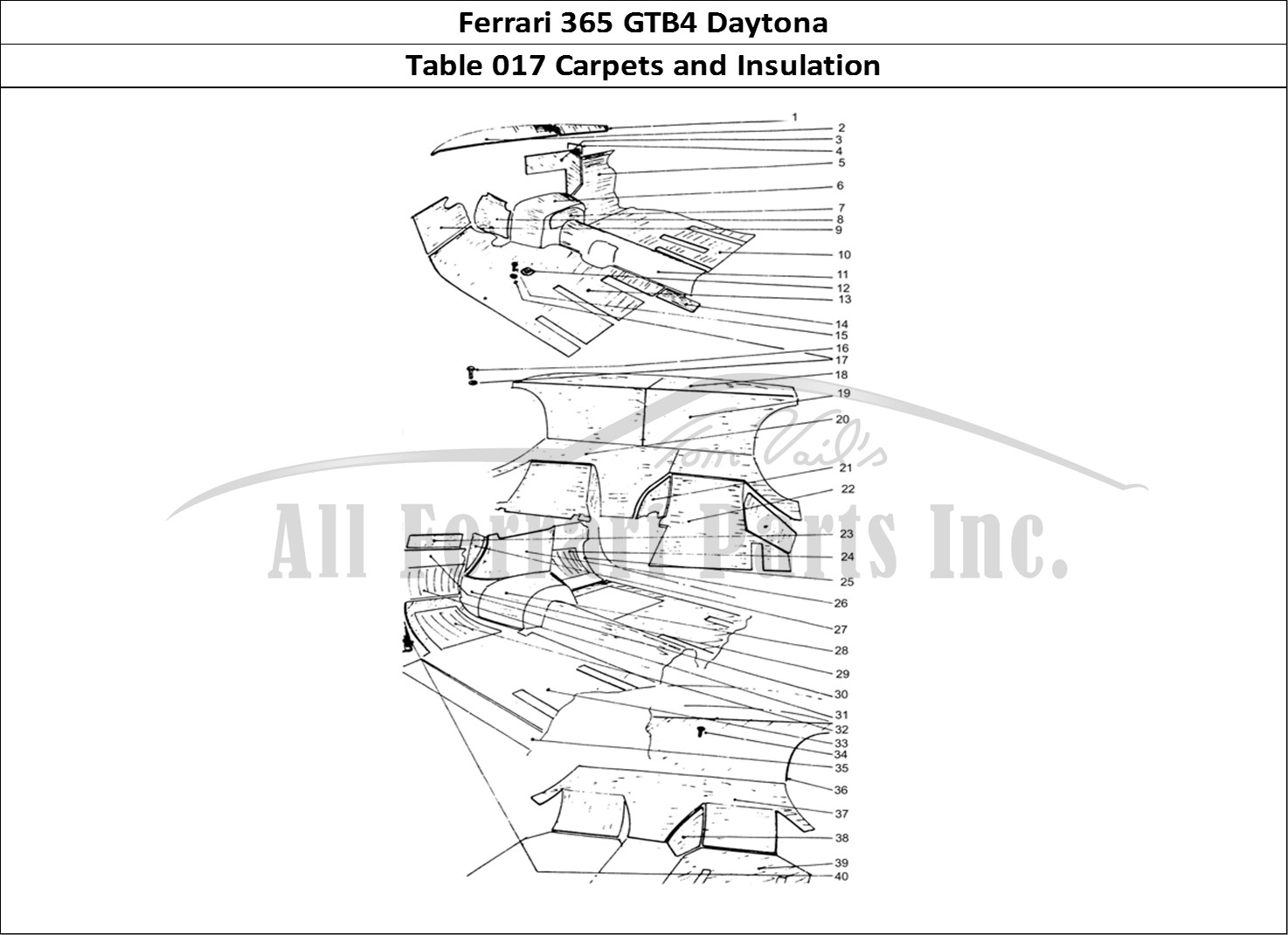 Ferrari Parts Ferrari 365 GTB4 Daytona (Coachwork) Page 017 Inner under felt & Carpet