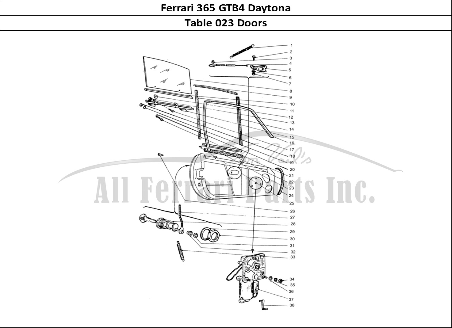 Ferrari Parts Ferrari 365 GTB4 Daytona (Coachwork) Page 023 Door Glass frame & locks