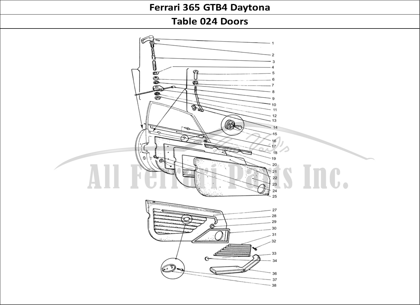 Ferrari Parts Ferrari 365 GTB4 Daytona (Coachwork) Page 024 Inner Door panels & outer
