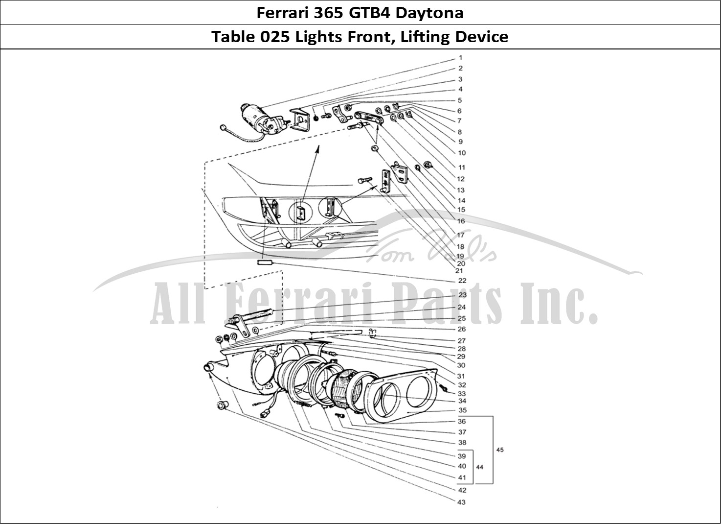 Ferrari Parts Ferrari 365 GTB4 Daytona (Coachwork) Page 025 Front head lights & Motor