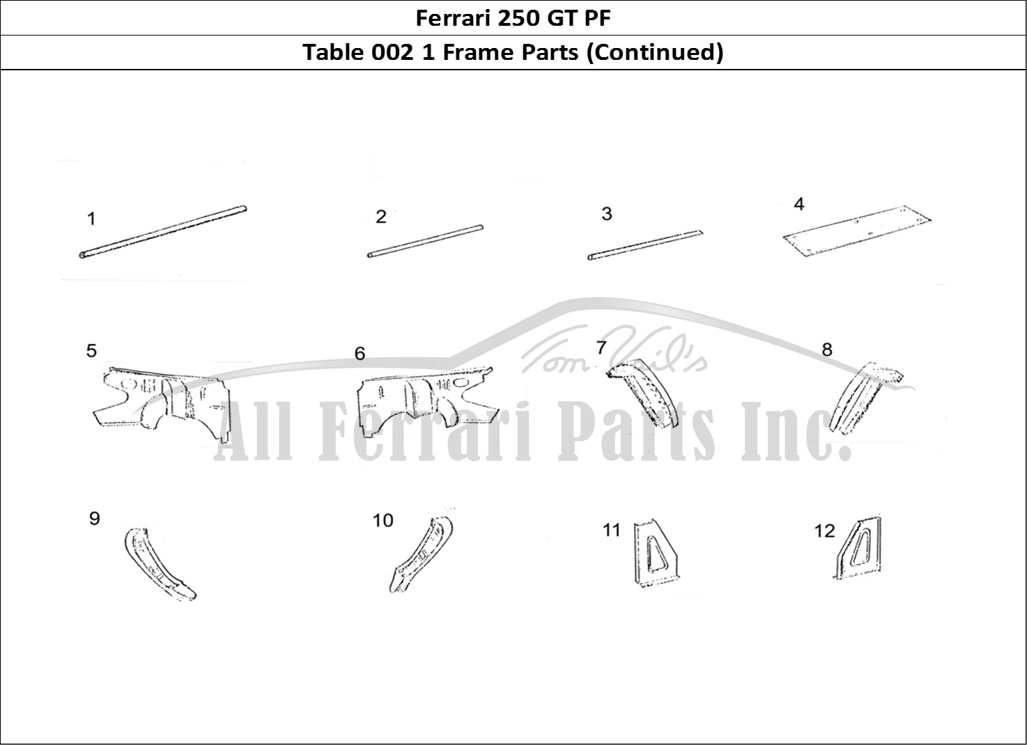Ferrari Parts Ferrari 250 GT (Coachwork) Page 002 Chassis Parts (continued)