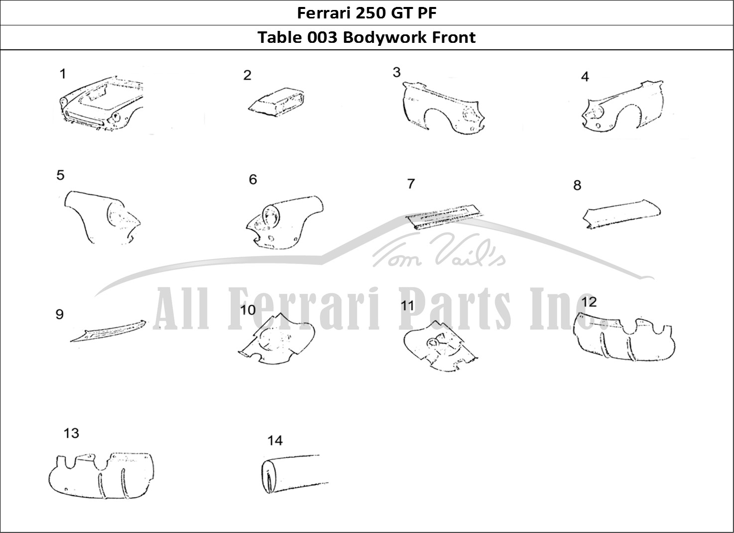 Ferrari Parts Ferrari 250 GT (Coachwork) Page 003 Body Front