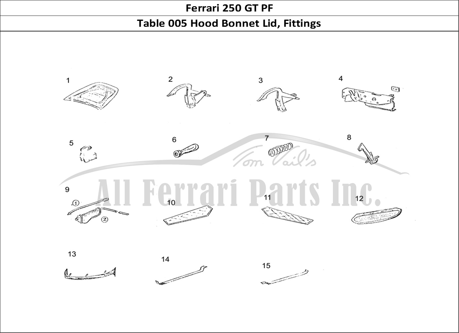 Ferrari Parts Ferrari 250 GT (Coachwork) Page 005 Bonnet and Fittings