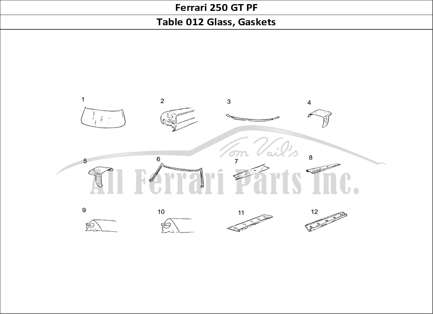 Ferrari Parts Ferrari 250 GT (Coachwork) Page 012 Glass & Rubbers