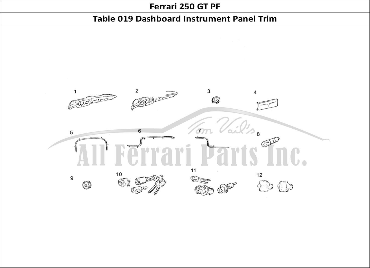 Ferrari Parts Ferrari 250 GT (Coachwork) Page 019 Dashboard Trim
