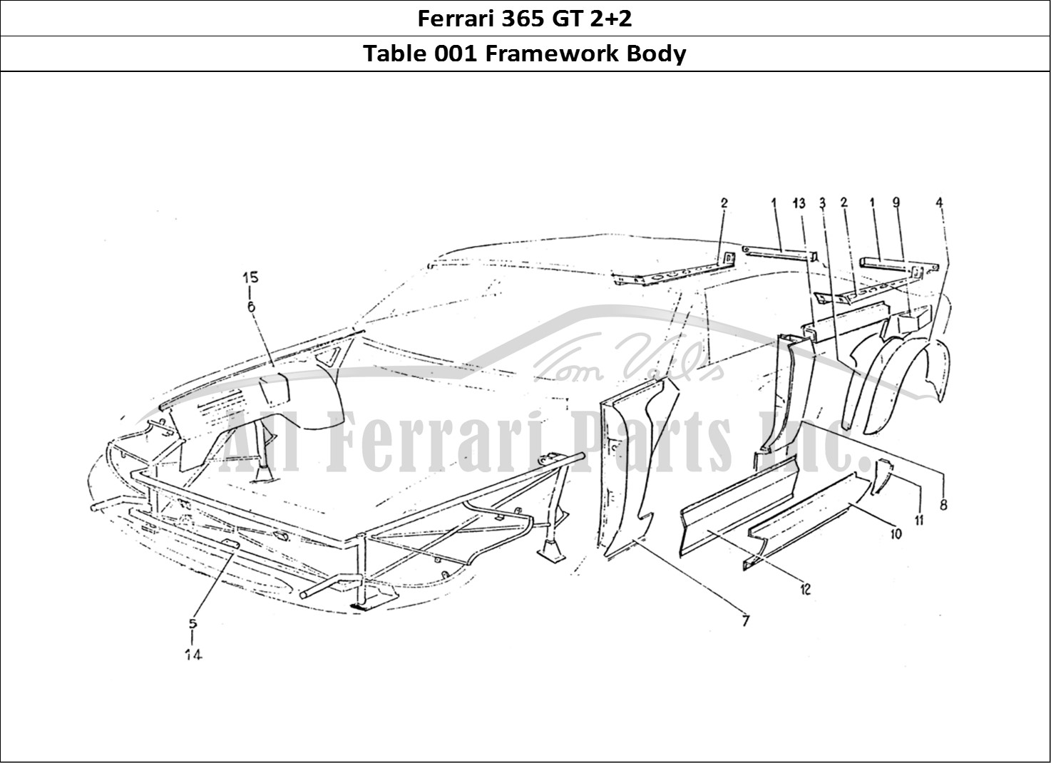 Ferrari Parts Ferrari 365 GT 2+2 (Coachwork) Page 001 Frame work body