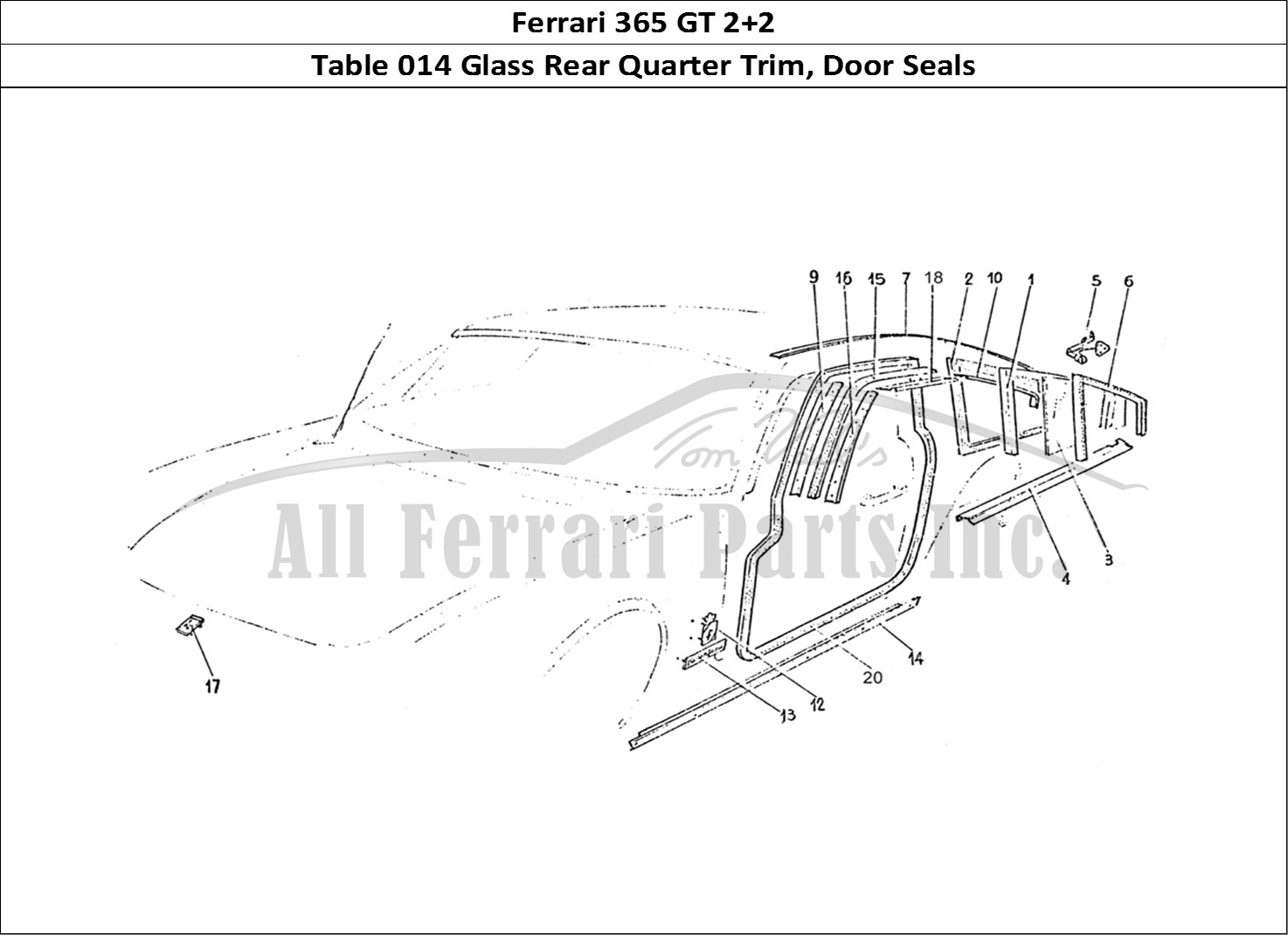 Ferrari Parts Ferrari 365 GT 2+2 (Coachwork) Page 014 Rear quarter glass trim &