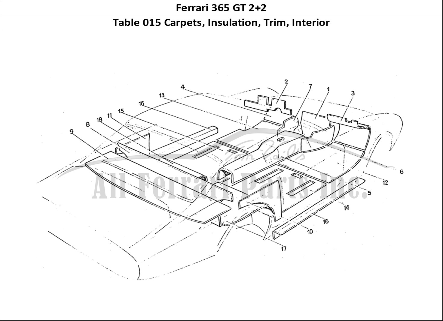 Ferrari Parts Ferrari 365 GT 2+2 (Coachwork) Page 015 Inner felt insolation tri