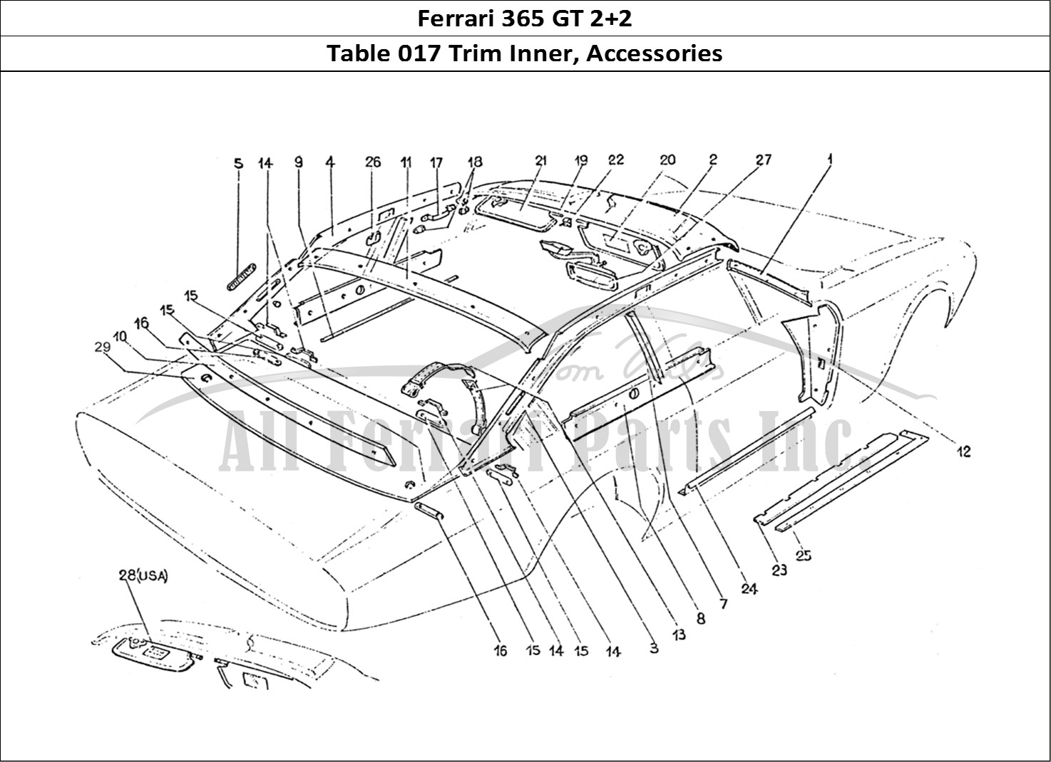 Ferrari Parts Ferrari 365 GT 2+2 (Coachwork) Page 017 Inner trim & Accessories