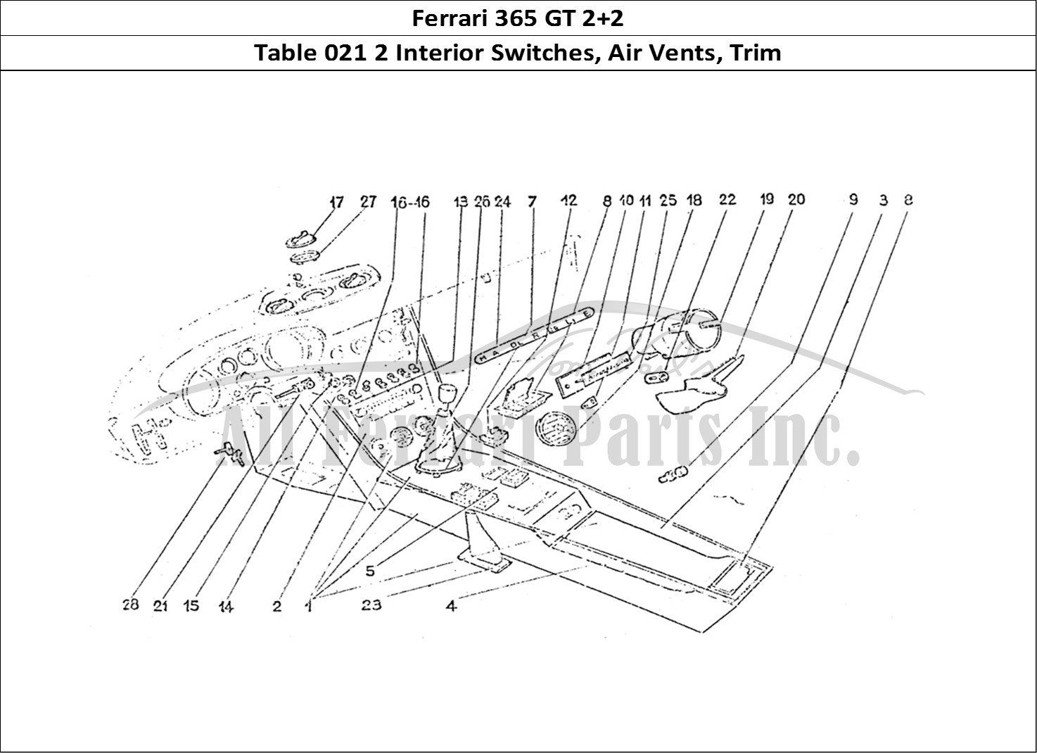 Ferrari Parts Ferrari 365 GT 2+2 (Coachwork) Page 021 Interior switches - Air v