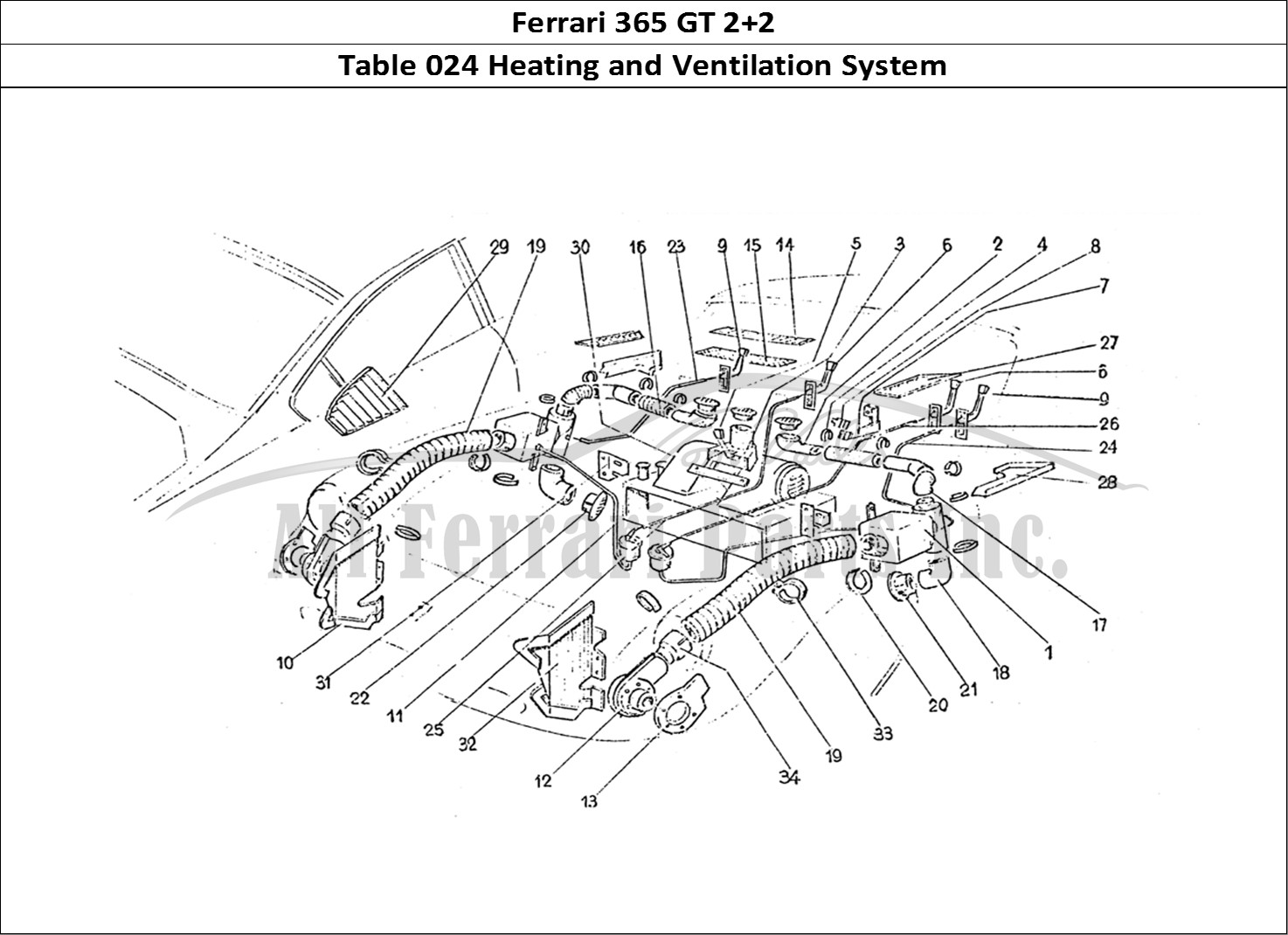 Ferrari Parts Ferrari 365 GT 2+2 (Coachwork) Page 024 Heater matrix & Ventilati