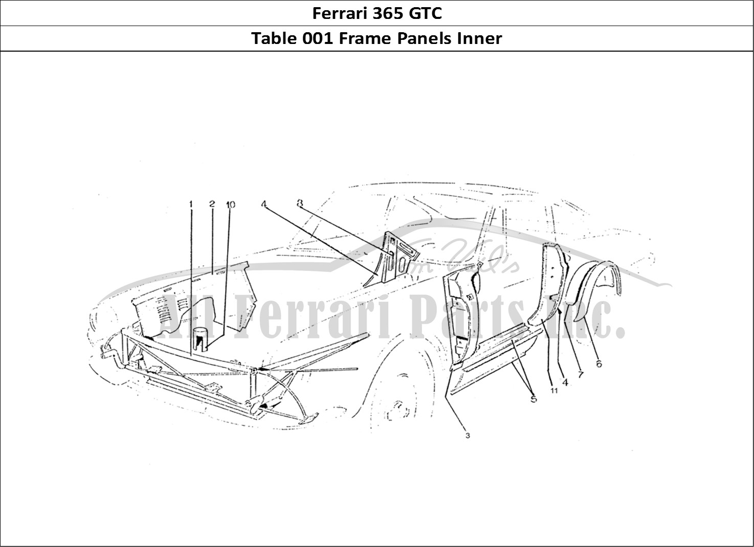 Ferrari Parts Ferrari 330 GTC (Coachwork) Page 001 Inner Frame panels