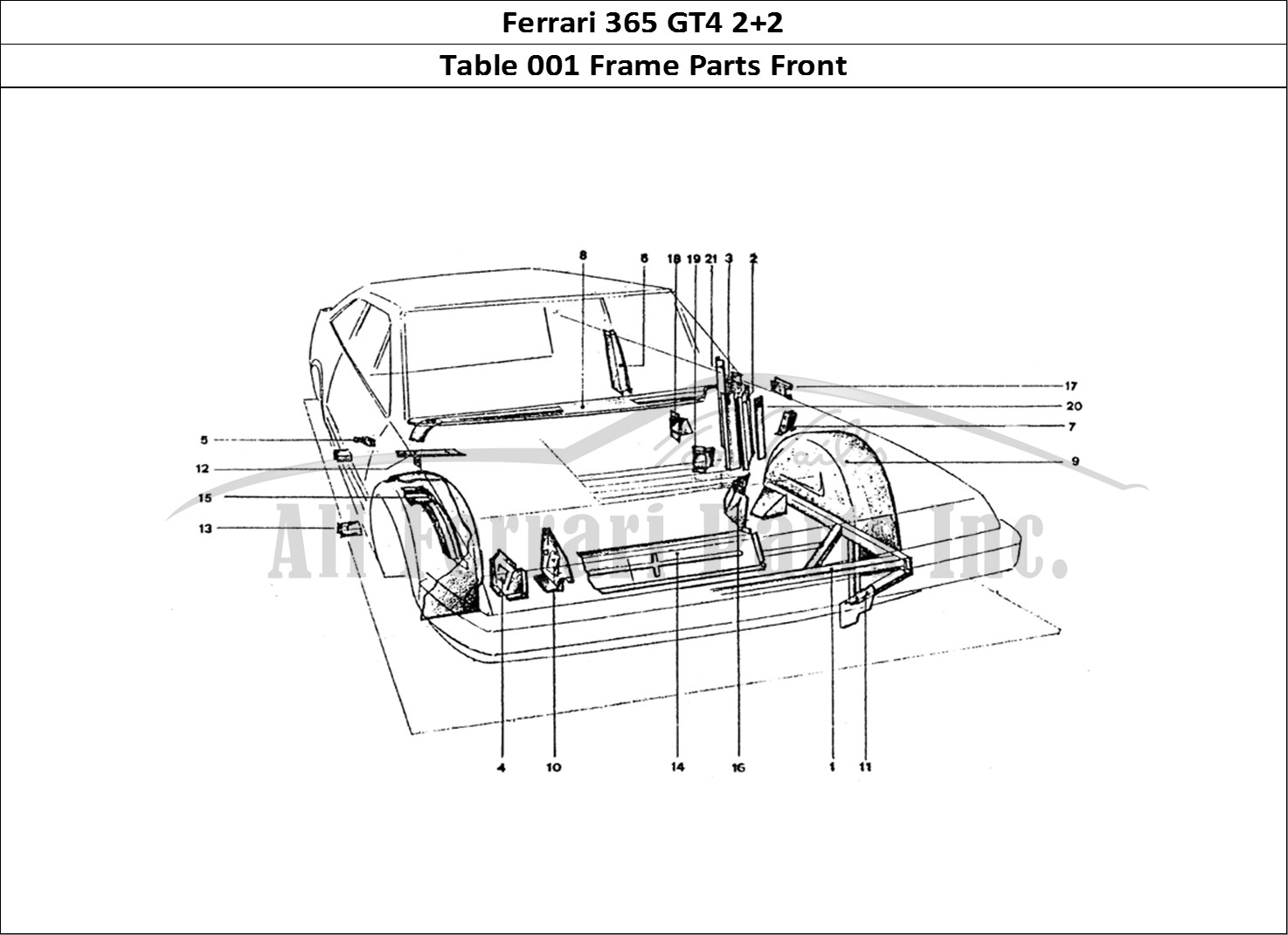 Ferrari Parts Ferrari 365 GT4 2+2 Coachwork Page 001 Front Inner sheilds & Pan