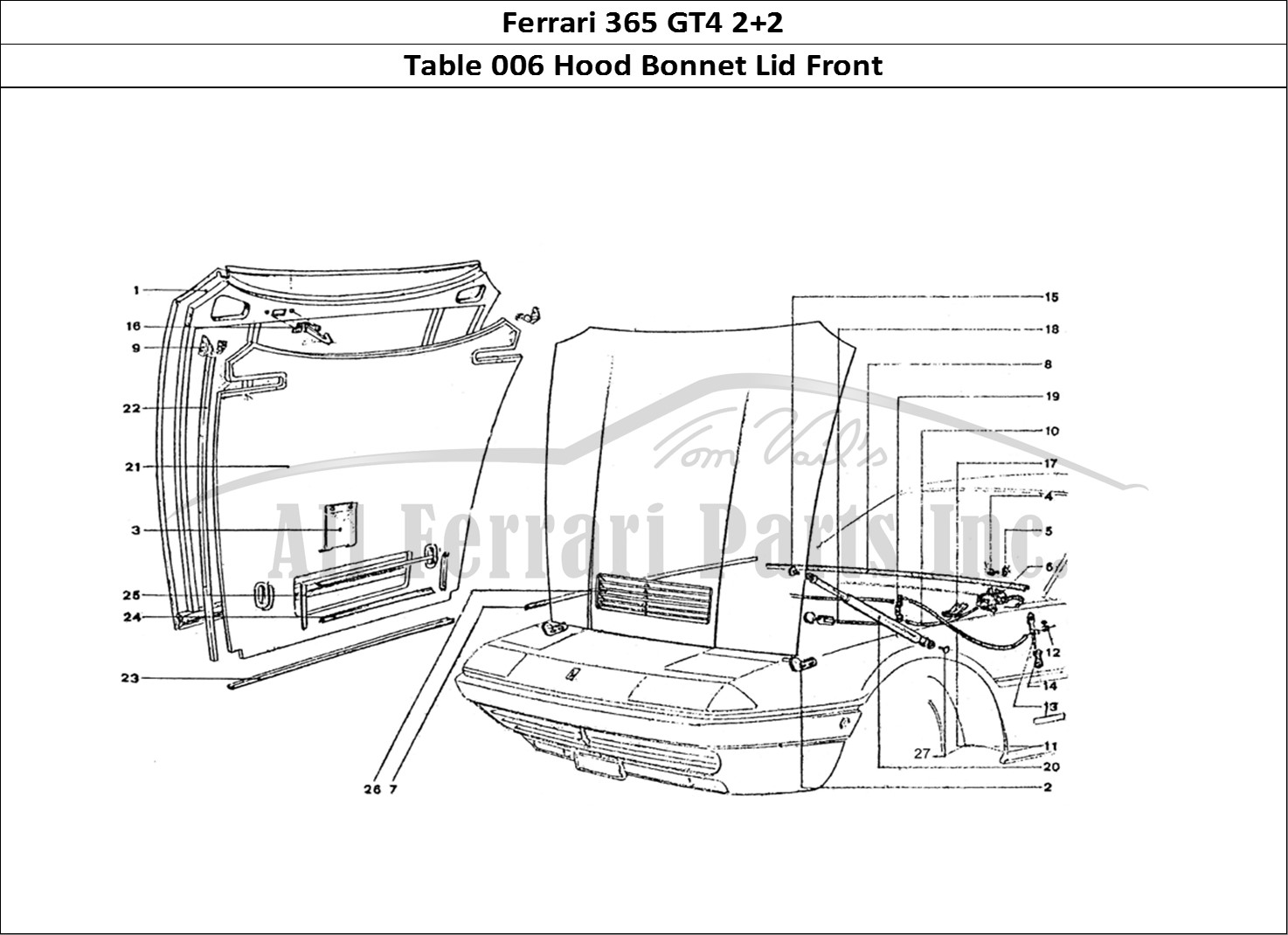 Ferrari Parts Ferrari 365 GT4 2+2 Coachwork Page 006 Front Bonnet