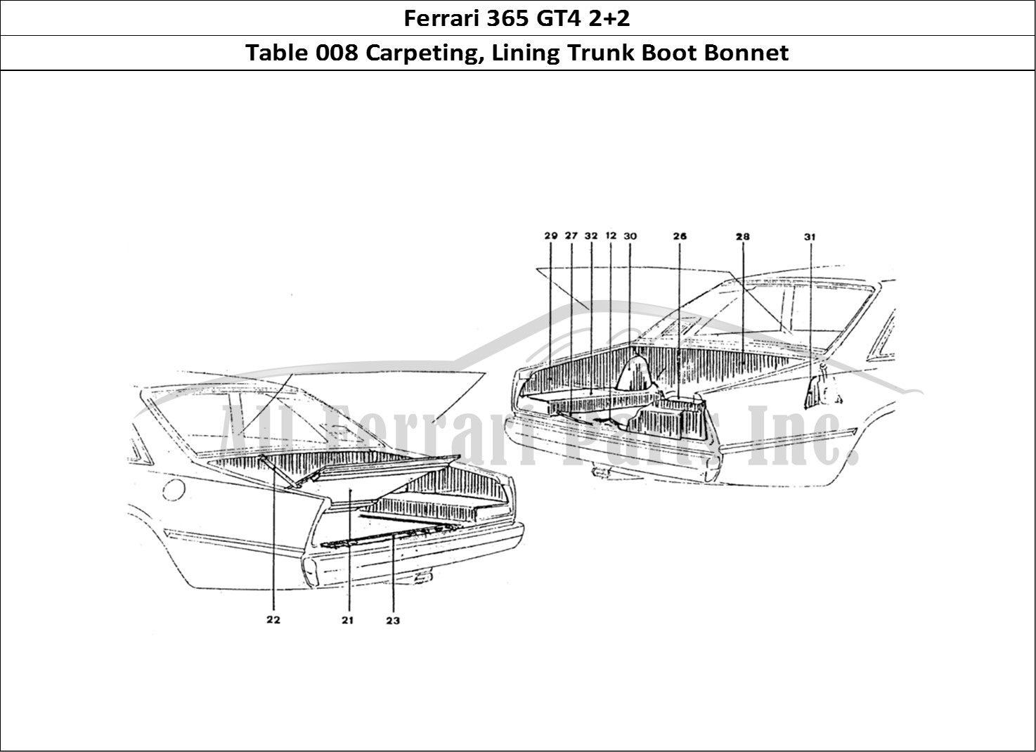 Ferrari Parts Ferrari 365 GT4 2+2 Coachwork Page 008 Inner Boot trim & Carpet