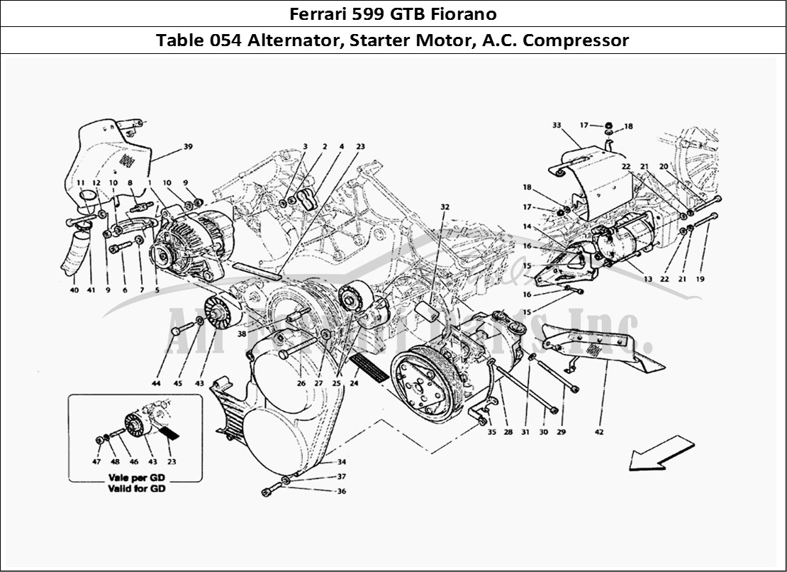 Ferrari Parts Ferrari 599 GTB Fiorano Page 054 Alternator Starting Motor