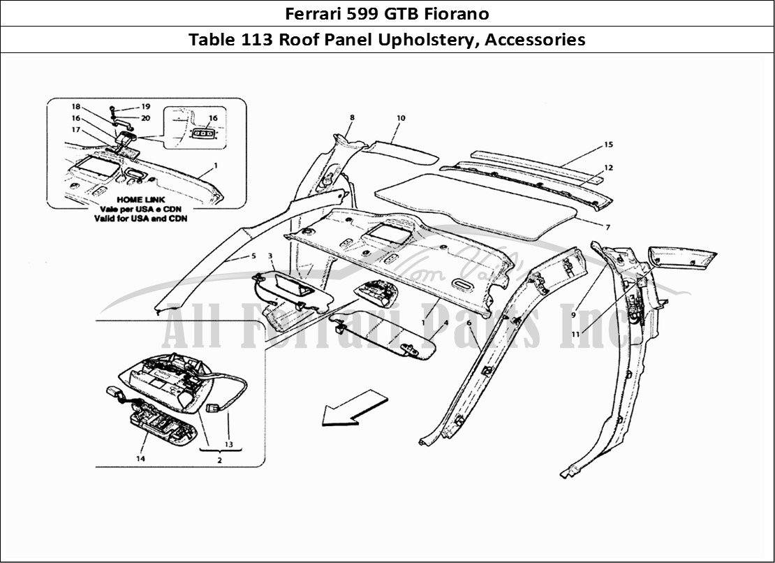 Ferrari Parts Ferrari 599 GTB Fiorano Page 113 Roof Panel Upholstery And