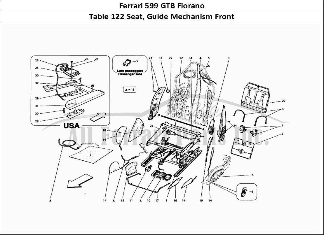 Ferrari Parts Ferrari 599 GTB Fiorano Page 122 Front Seat - Guide And Mo