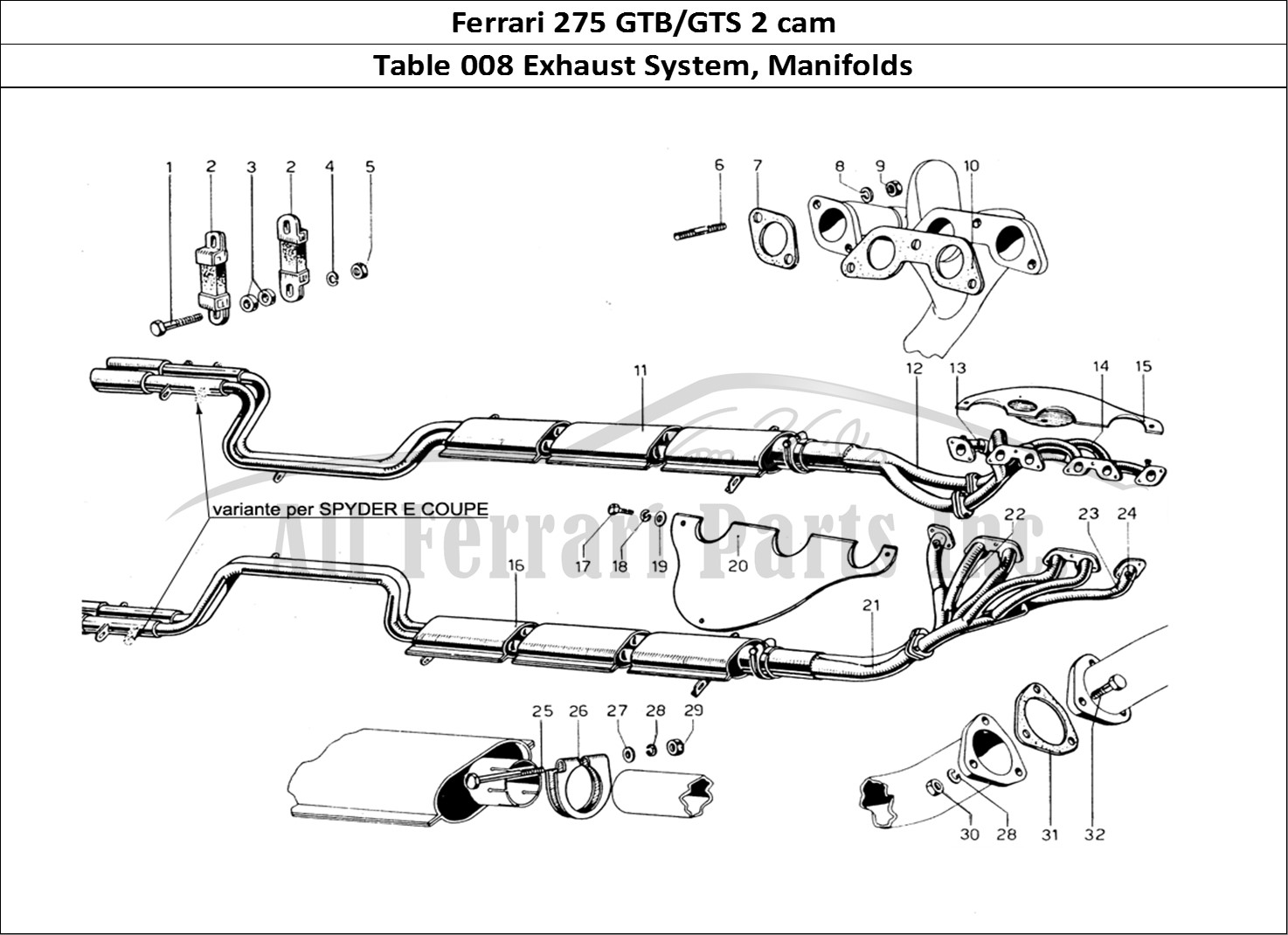 Ferrari Parts Ferrari 275 GTB/GTS 2 cam Page 008 Exhaust & Manifolds