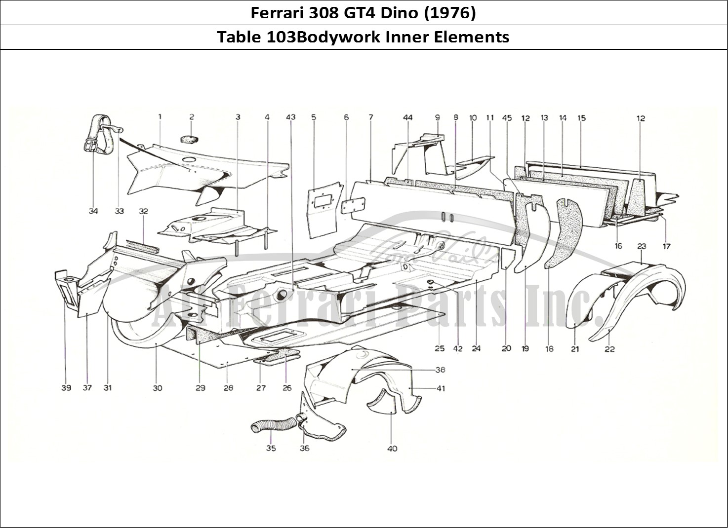 Ferrari Parts Ferrari 308 GT4 Dino (1976) Page 103 Body Shell - Inner elemen