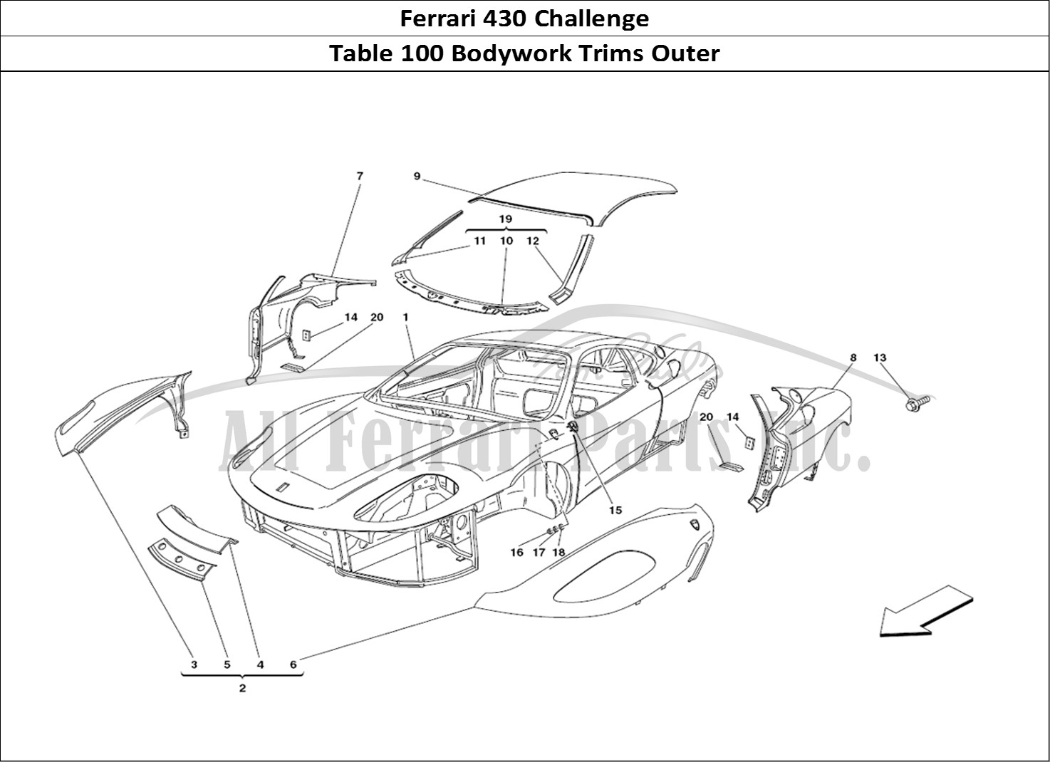 Ferrari Parts Ferrari 430 Challenge (2006) Page 100 Body - Outer Trims