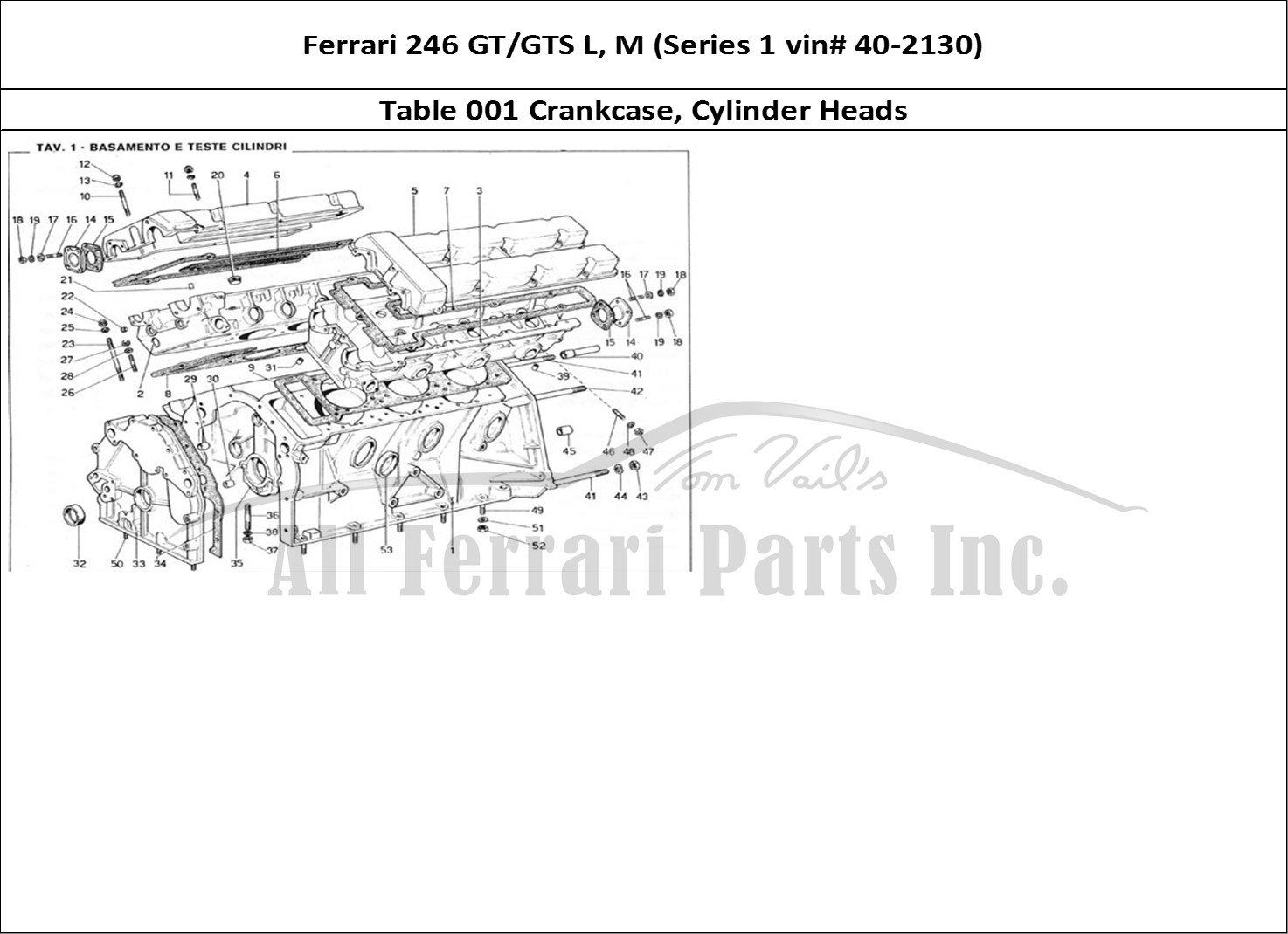 Ferrari Parts Ferrari 246 GT Series 1 Page 001 Crankcase & Cylinder Head