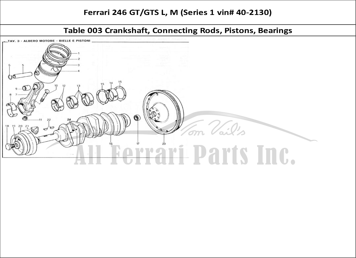 Ferrari Parts Ferrari 246 GT Series 1 Page 003 Crankshaft - Con Rods & P