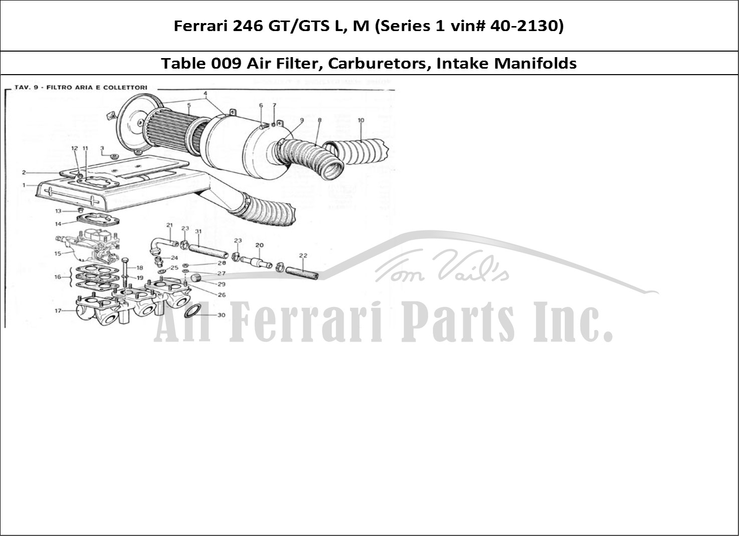 Ferrari Parts Ferrari 246 GT Series 1 Page 009 Air Filter & Manifolds