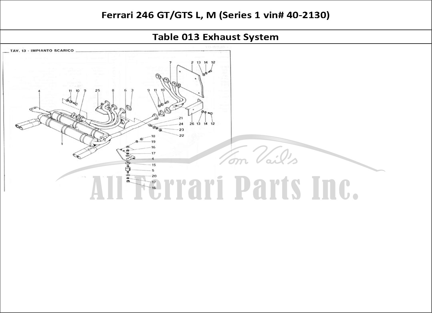 Ferrari Parts Ferrari 246 GT Series 1 Page 013 Exhaust Pipes Assembly