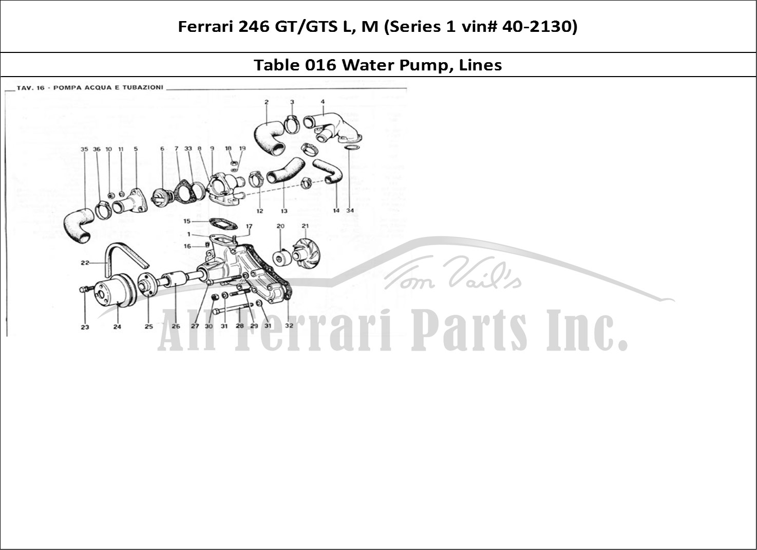 Ferrari Parts Ferrari 246 GT Series 1 Page 016 Water Pump and Pipes