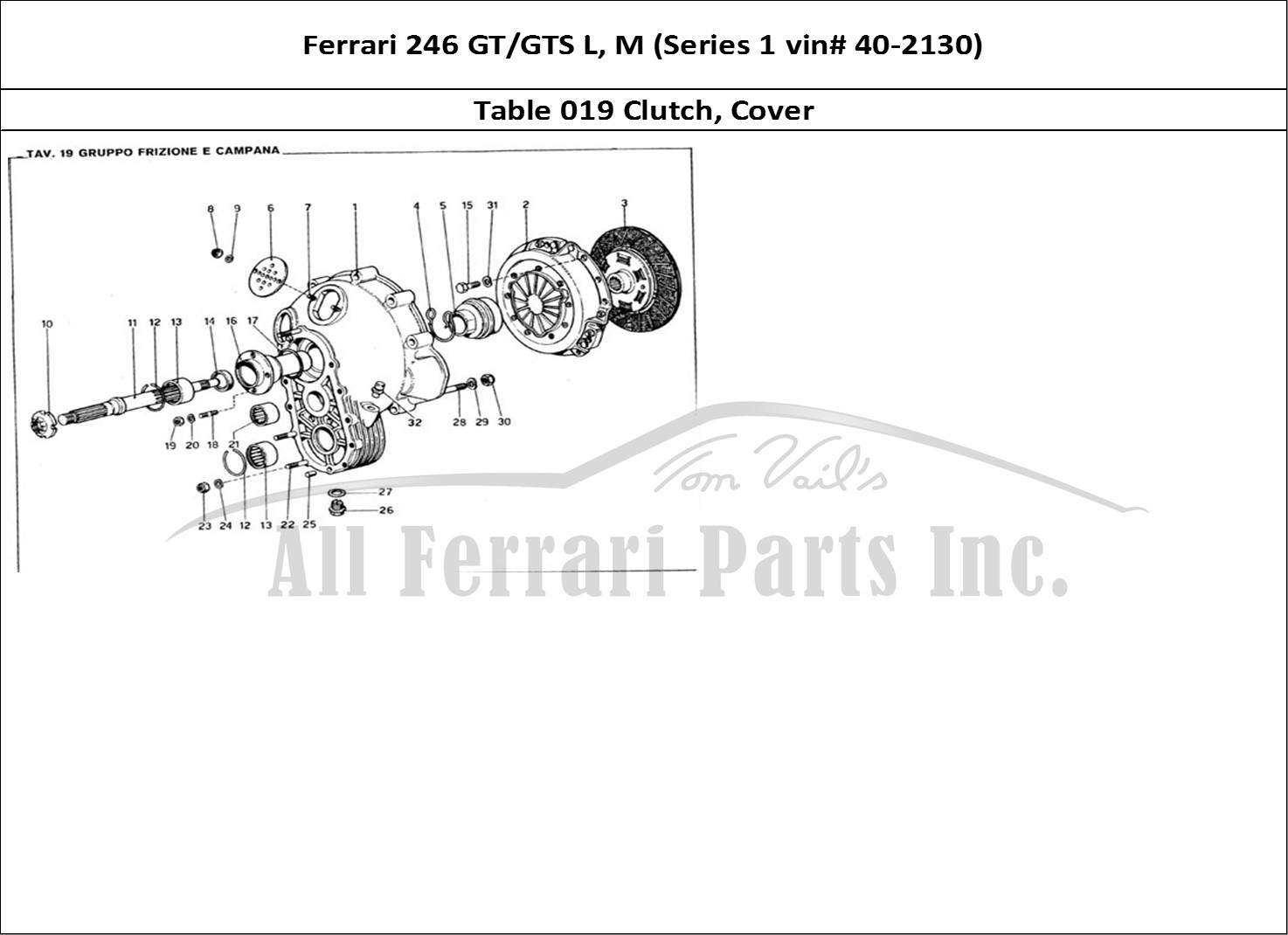 Ferrari Parts Ferrari 246 GT Series 1 Page 019 Clutch Unit and Cover