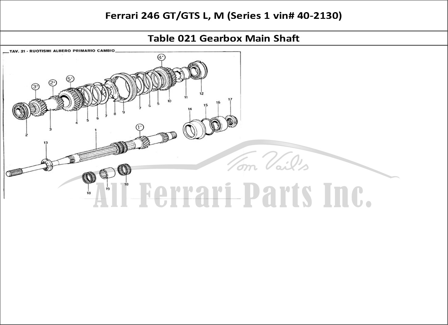 Ferrari Parts Ferrari 246 GT Series 1 Page 021 Main Shaft Gearing