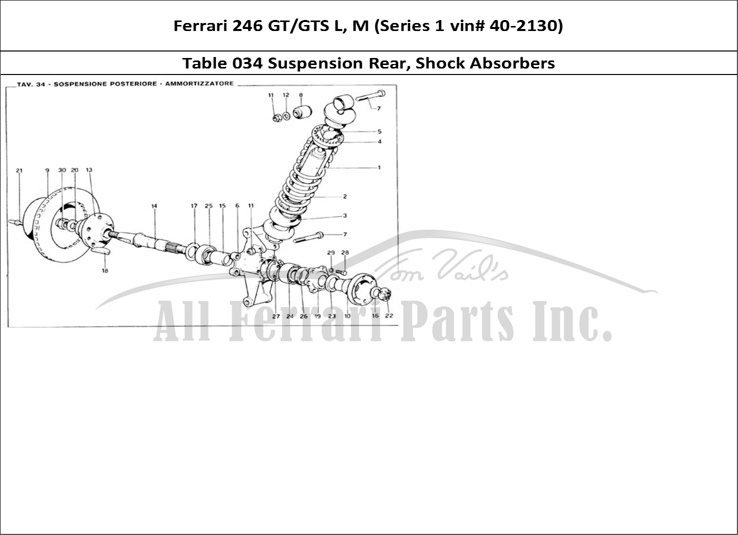Ferrari Parts Ferrari 246 GT Series 1 Page 034 Rear Suspension - Shock A