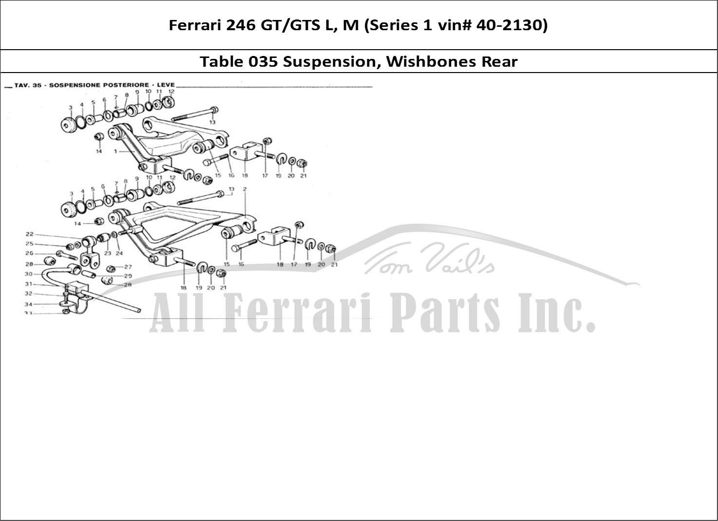 Ferrari Parts Ferrari 246 GT Series 1 Page 035 Rear Suspension - Wishbon