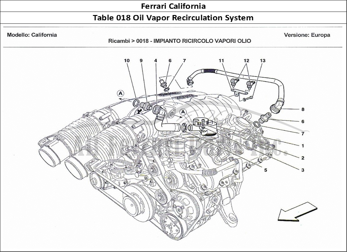 Ferrari Parts Ferrari California Page 018 Oil Vapour Recirculation