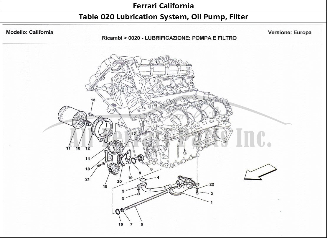 Ferrari Parts Ferrari California Page 020 Lubrification System: Pum