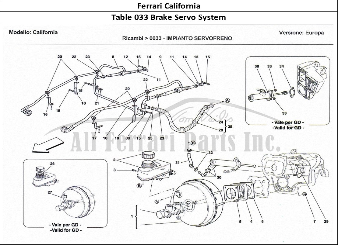 Ferrari Parts Ferrari California Page 033 Brake Servo System