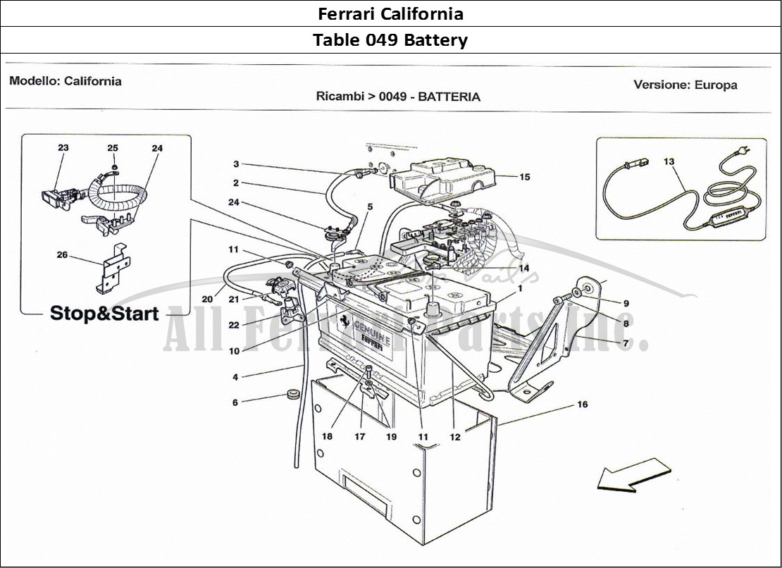 Ferrari Parts Ferrari California Page 049 Battery