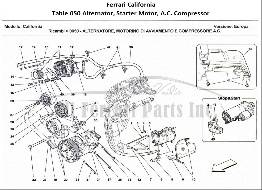 Ferrari Parts Ferrari California Page 050 Alternator Starting Motor