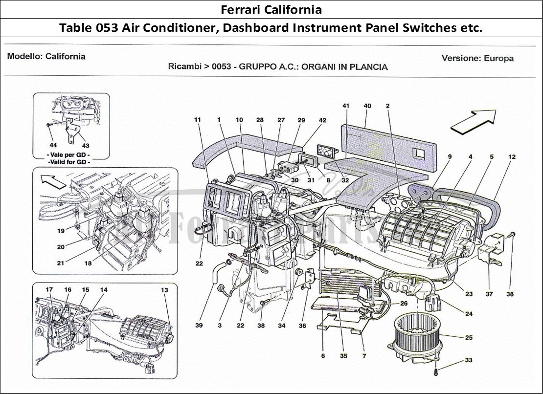 Ferrari Parts Ferrari California Page 053 A.C Unit : Dashboard Devi