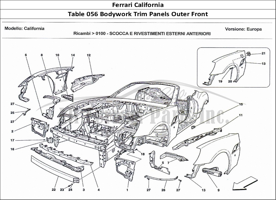 Ferrari Parts Ferrari California Page 056 Bodywork and Front Outer