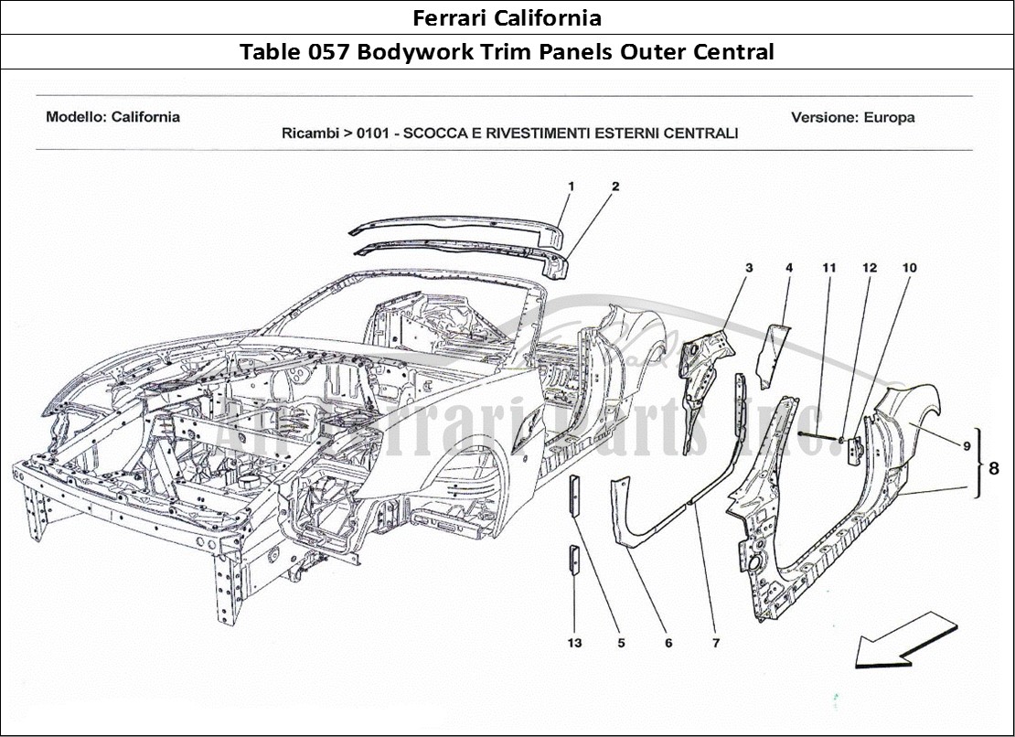 Ferrari Parts Ferrari California Page 057 Bodywork and Central Oute