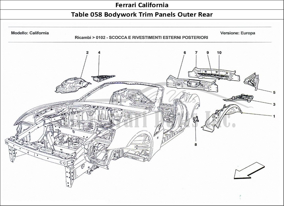 Ferrari Parts Ferrari California Page 058 Bodywork and Rear Outer T