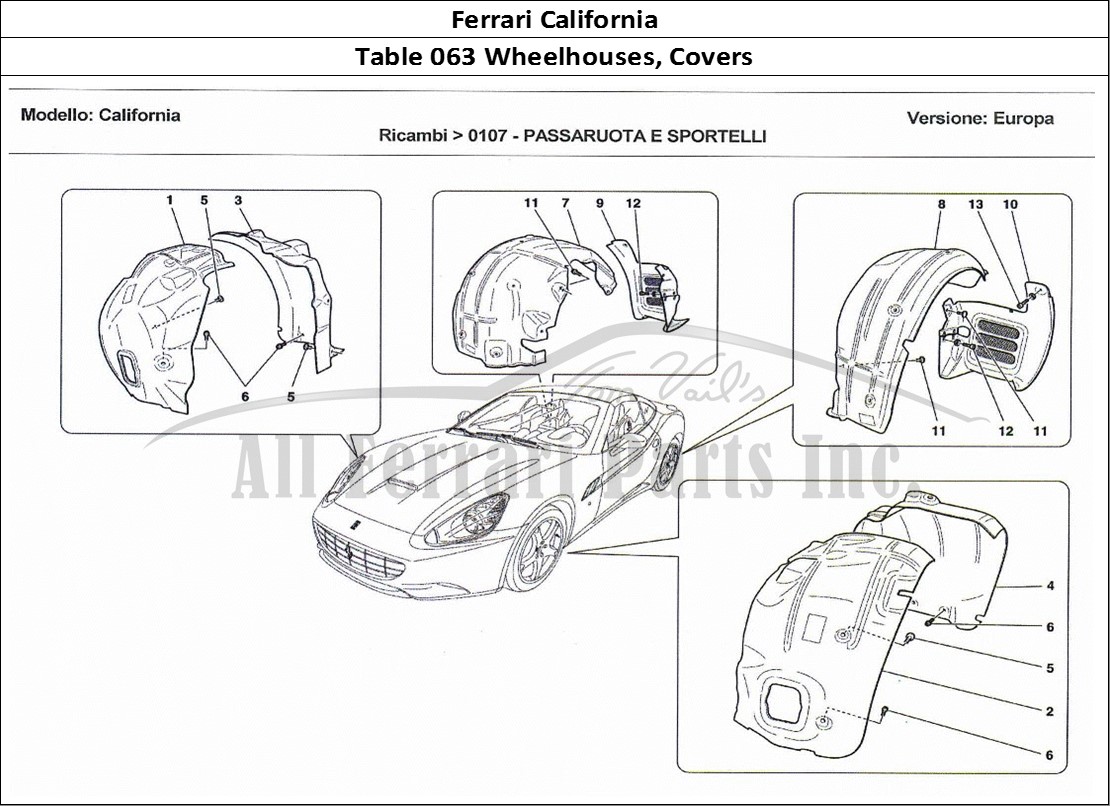 Ferrari Parts Ferrari California Page 063 Wheelhouse and Lids