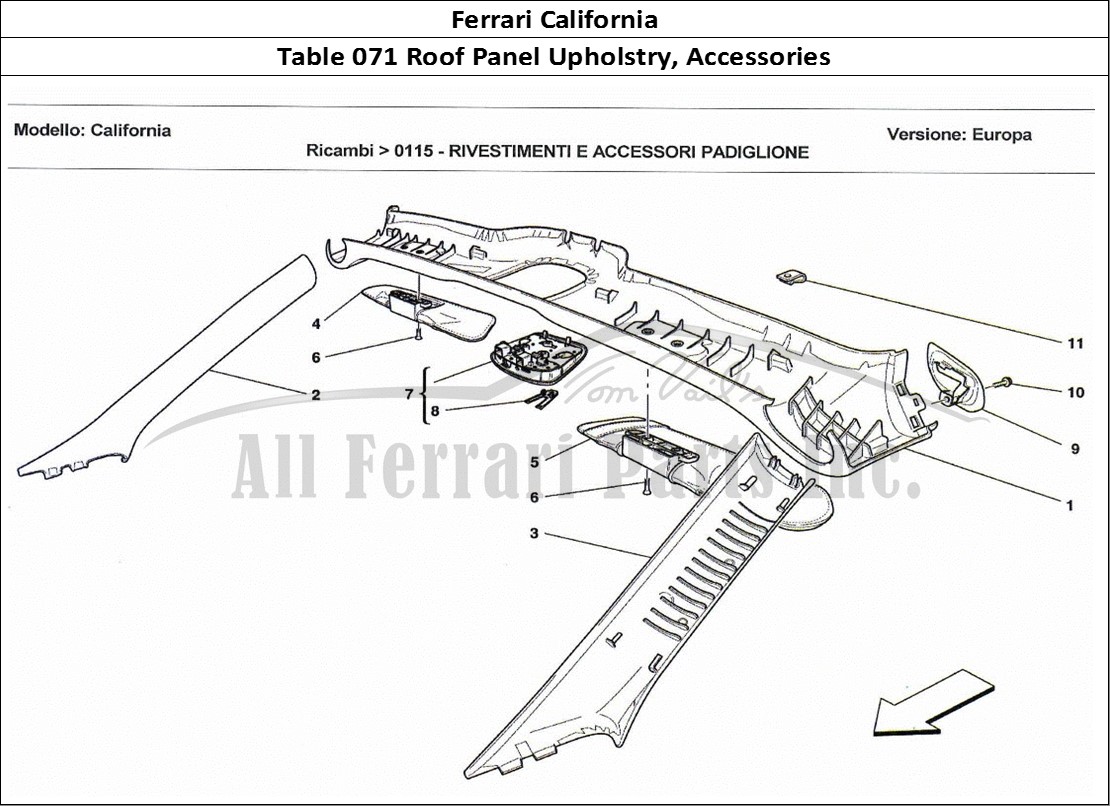 Ferrari Parts Ferrari California Page 071 Roof Panel Upholstry and