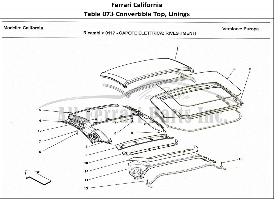 Ferrari Parts Ferrari California Page 073 Electrical Capote: Lining