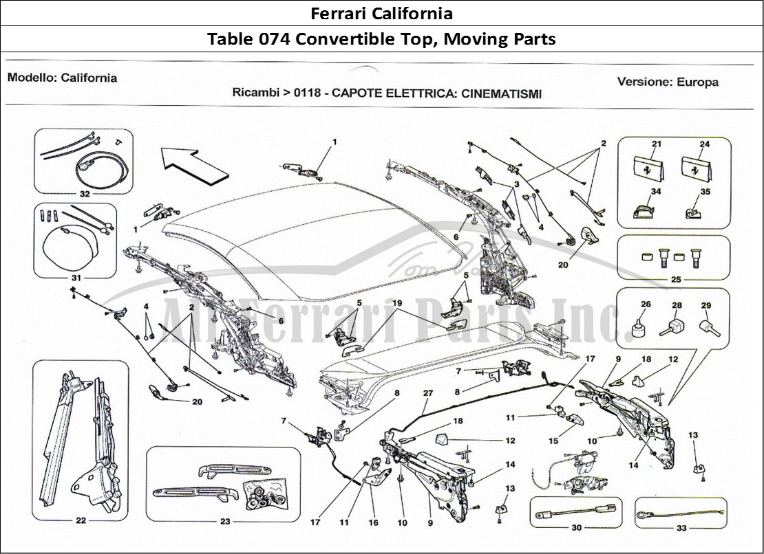 Ferrari Parts Ferrari California Page 074 Electrical Capote: Moving