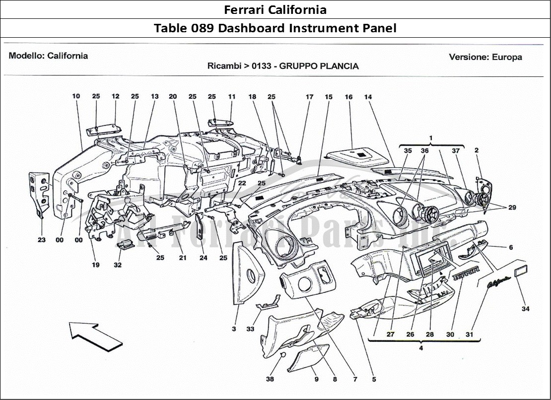 Ferrari Parts Ferrari California Page 089 Dashboard Unit