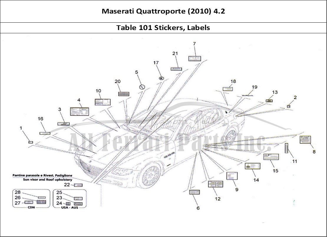 Ferrari Parts Maserati QTP. (2010) 4.2 Page 101 Stickers and Labels